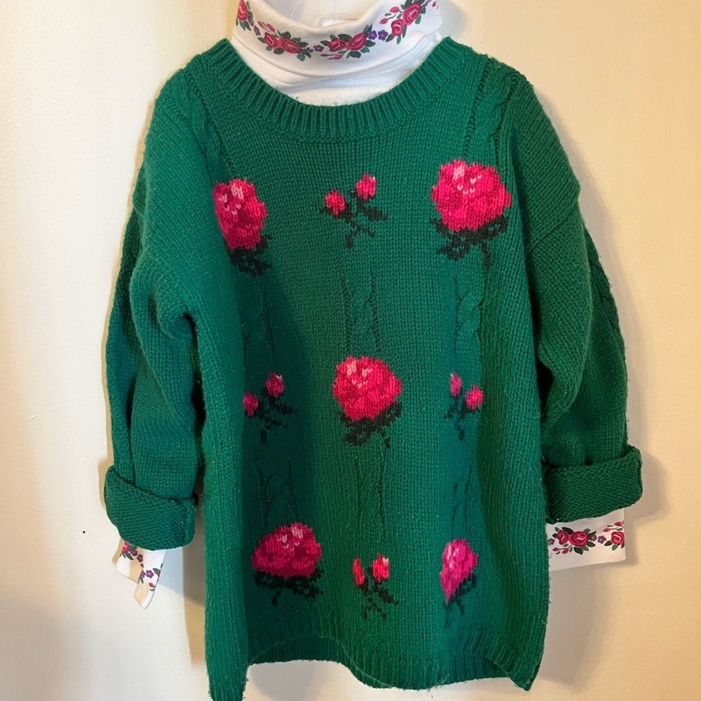 Vintage 1990s‎ Hartstrings Rose Sweater and Turtleneck Set